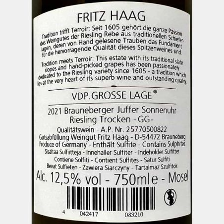 Riesling Brauneberger Juffer Sonnenuhr Großes Gewächs trocken VDP 2021 - Fritz Haag