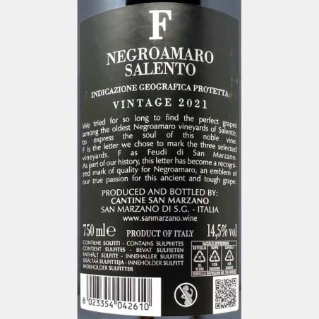 Negroamaro F Salento IGP 2021 - Cantine San Marzano