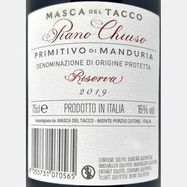 Primitivo di Manduria Riserva Piano Chiuso DOC 2019 - Masca del Tacco Primitivo di Manduria Riserva Piano Chiuso DOC 2019 - Masca del Tacco