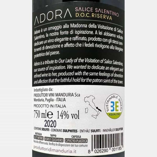 Salice Salentino Riserva Adora DOP 2020 - Produttori di Manduria Salice Salentino Riserva Adora DOP 2020 - Produttori di Manduria