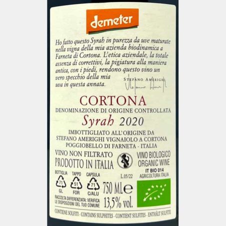 Syrah Cortona DOC 2020 Bio - Stefano Amerighi