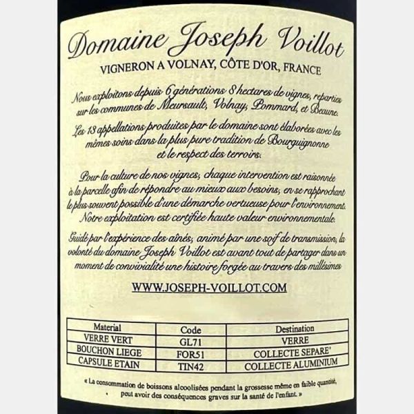 Pommard Vieilles Vignes AOC 2021 - Joseph Voillot Pommard Vieilles Vignes AOC 2021 - Joseph Voillot
