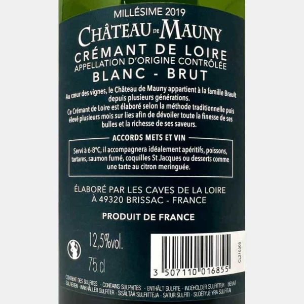 Cremant de Loire Millesime Brut AOC 2019 - Chateau de Mauny Cremant de Loire Millesime Brut AOC 2019 - Chateau de Mauny
