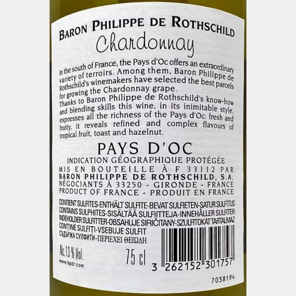 Chardonnay Les Cepages Pays d'Oc IGP 2022 - Baron Philippe de Rothschild Chardonnay Les Cepages Pays d'Oc IGP 2022 - Baron Philippe de Rothschild