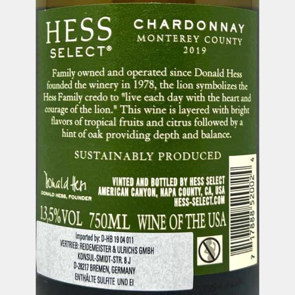 Chardonnay Monterey County 2019 - The Hess Collection Chardonnay Monterey County 2019 - The Hess Collection