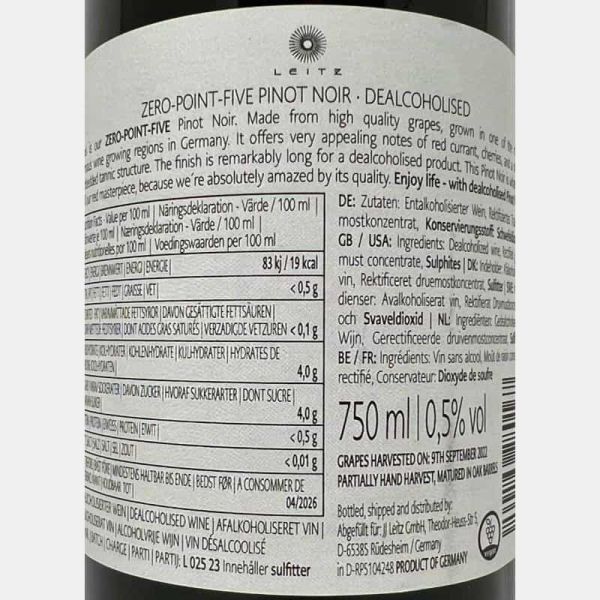 Pinot Noir Zero-Point-Five Alkoholfrei - Leitz Pinot Noir Zero-Point-Five Alkoholfrei - Leitz