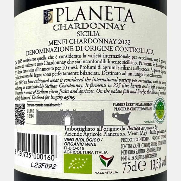 Chardonnay Sicilia Menfi DOC 2022 Bio - Planeta Chardonnay Sicilia Menfi DOC 2022 Bio - Planeta