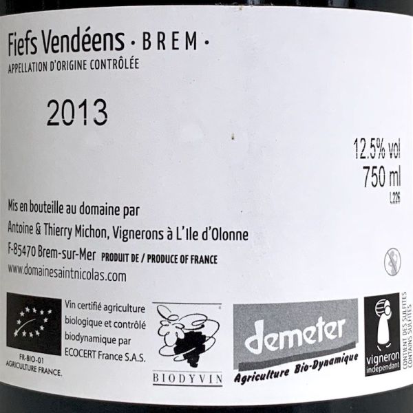 Cuvee Jacques Rouge Fiefs Vendeens AOC 2013 Bio - Saint Nicolas Cuvee Jacques Rouge Fiefs Vendeens AOC 2013 Bio - Saint Nicolas