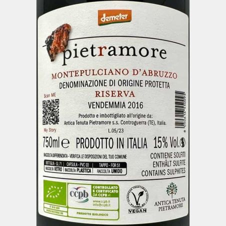 Montepulciano d’Abruzzo Riserva DOP 2016 Bio - Pietramore