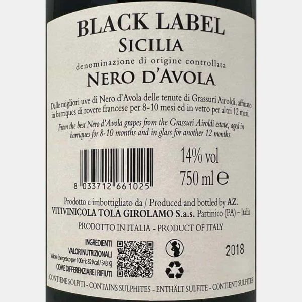 Nero d'Avola Black Label Sicilia DOC 2018 - Tola Nero d'Avola Black Label Sicilia DOC 2018 - Tola