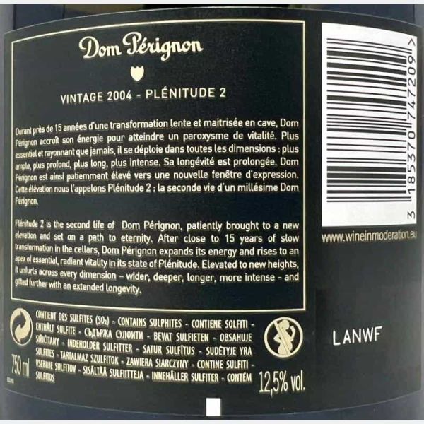 Champagne Plenitude P2 Brut Vintage AOC 2004 - Dom Perignon Champagne Plenitude P2 Brut Vintage AOC 2004 - Dom Perignon