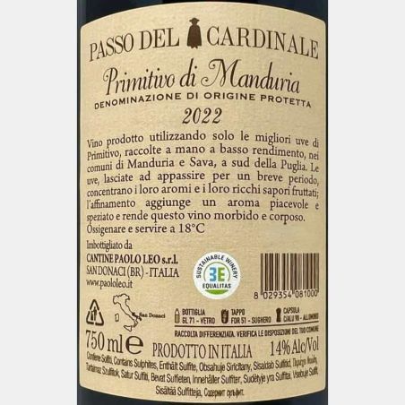 Primitivo di Manduria Passo del Cardinale DOC 2022 - Paolo Leo