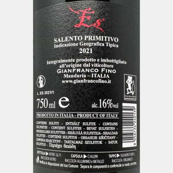 Primitivo ES Salento IGT 2021 - Gianfranco Fino Primitivo ES Salento IGT 2021 - Gianfranco Fino