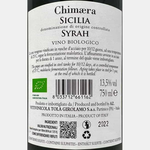 Syrah Chimaera Sicilia DOC 2022 Bio - Tola Syrah Chimaera Sicilia DOC 2022 Bio - Tola