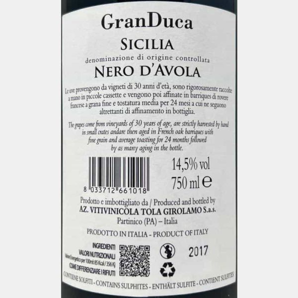 Nero d'Avola Granduca Sicilia DOC 2017 - Tola Nero d'Avola Granduca Sicilia DOC 2017 - Tola