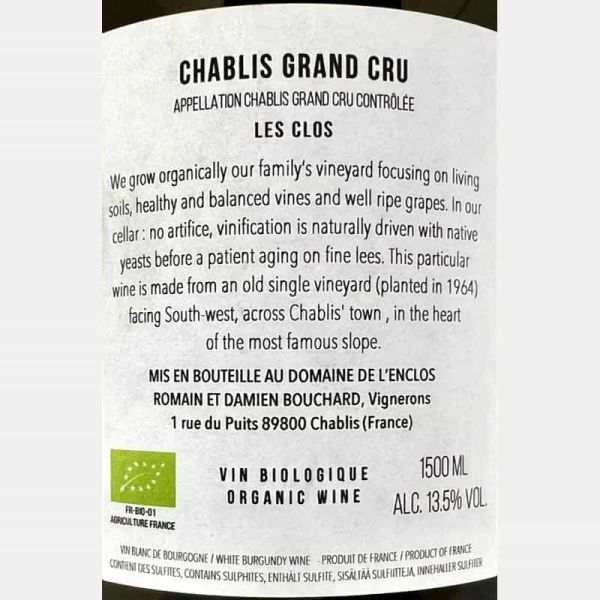 Chablis Grand Cru Les Clos AOC 2019 Bio Magnum 1,5L - Domaine de L'Enclos Chablis Grand Cru Les Clos AOC 2019 Bio Magnum 1,5L - Domaine de L'Enclos