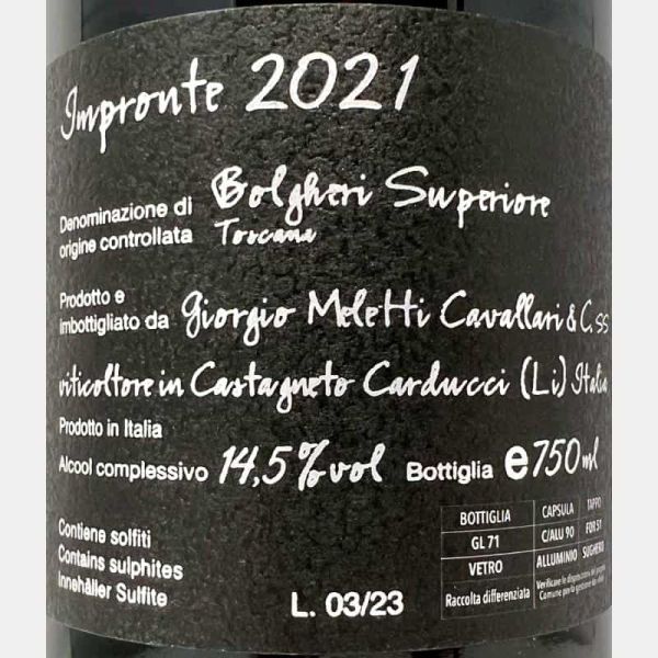 Bolgheri Rosso Superiore Impronte DOC 2021 - Giorgio Meletti Cavallari Bolgheri Rosso Superiore Impronte DOC 2021 - Giorgio Meletti Cavallari