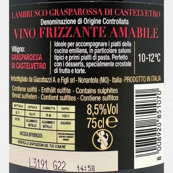 Lambrusco Grasparossa di Castelvetro 2 Amabile DOC - Giacobazzi Lambrusco Grasparossa di Castelvetro 2 Amabile DOC - Giacobazzi