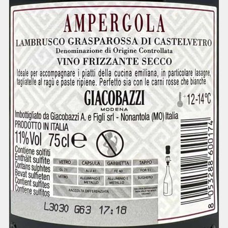 Lambrusco Grasparossa di Castelvetro Ampergola Brut DOC - Giacobazzi
