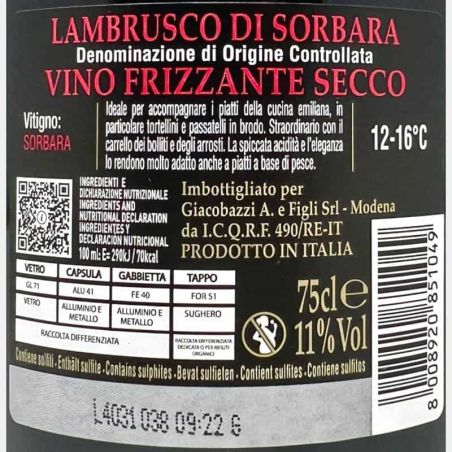 Lambrusco di Sorbara 1 Brut DOC - Giacobazzi