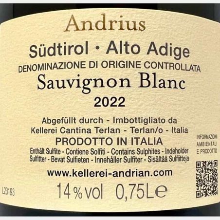 Sauvignon Blanc Andrius Alto Adige DOC 2022 - Cantina Andrian