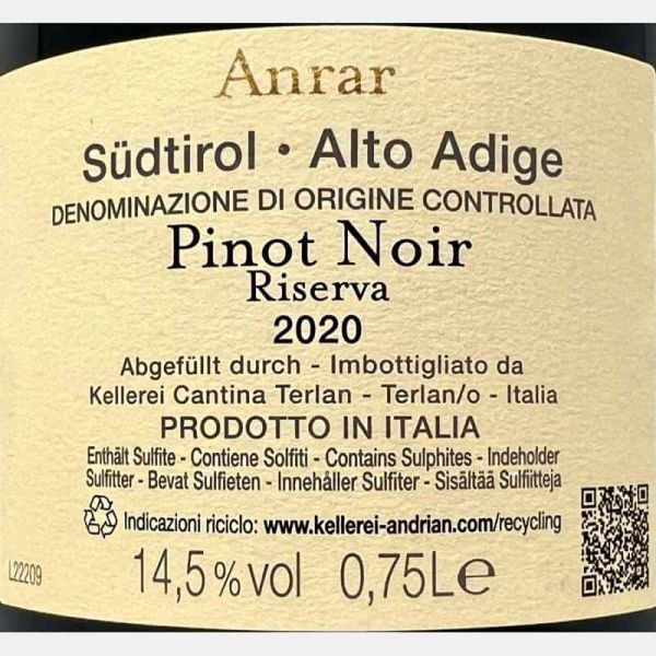 Pinot Noir Riserva Anrar Alto Adige DOC 2020 - Cantina Andrian Pinot Noir Riserva Anrar Alto Adige DOC 2020 - Cantina Andrian