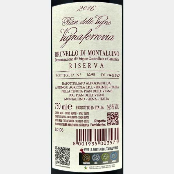 Brunello di Montalcino Riserva Pian delle Vigne Vignaferrovia DOCG 2016 - Antinori Brunello di Montalcino Riserva Pian delle Vigne Vignaferrovia DOCG 2016 - Antinori