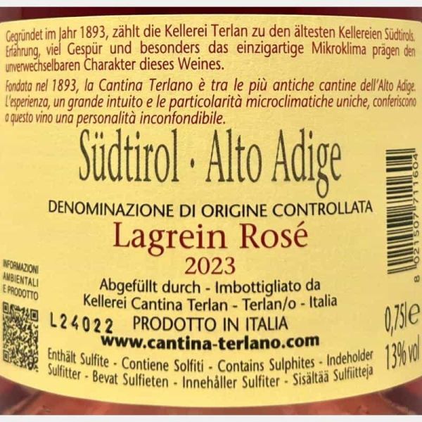 Lagrein Rosé Alto Adige DOC 2023 - Cantina Terlan Lagrein Rosé Alto Adige DOC 2023 - Cantina Terlan