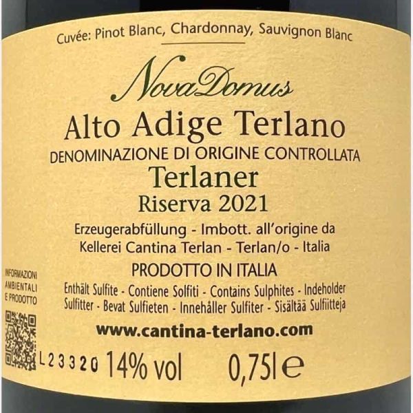 Nova Domus Riserva Cuvée Alto Adige Terlano DOC 2021 - Cantina Terlan Nova Domus Riserva Cuvée Alto Adige Terlano DOC 2021 - Cantina Terlan
