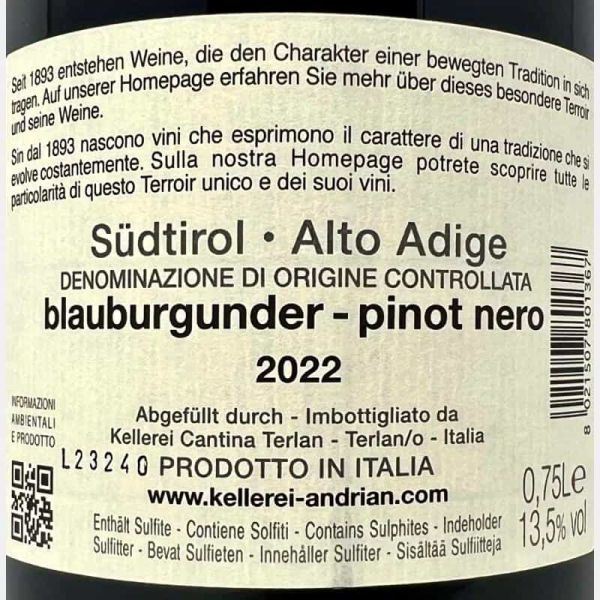 Pinot Noir Alto Adige DOC 2022 - Cantina Andrian Pinot Noir Alto Adige DOC 2022 - Cantina Andrian
