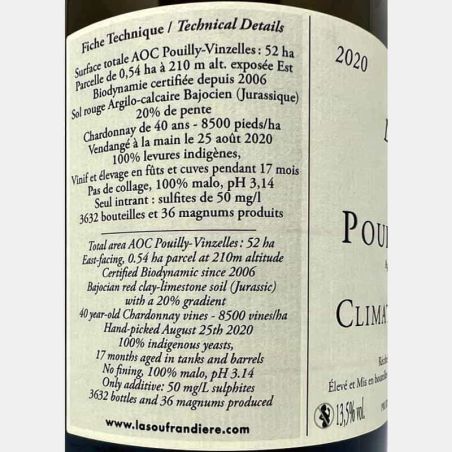 Pouilly-Vinzelles Climat Les Longeays AOC 2020 Bio - La Soufrandière