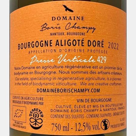 Aligote Dore Press Verticale 429 AOP 2022 Bio - Boris Champy