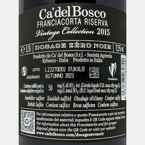 Franciacorta Riserva Vintage Collection Noir Dosage Zero DOCG 2015 - Ca del Bosco Franciacorta Riserva Vintage Collection Noir Dosage Zero DOCG 2015 - Ca del Bosco