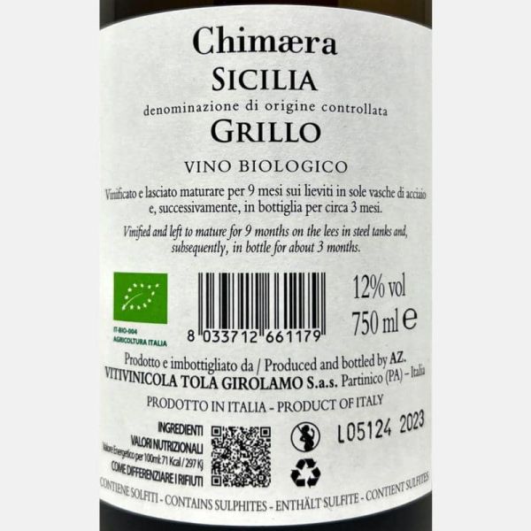 Grillo Chimaera Sicilia DOC 2023 Bio - Tola Grillo Chimaera Sicilia DOC 2023 Bio - Tola