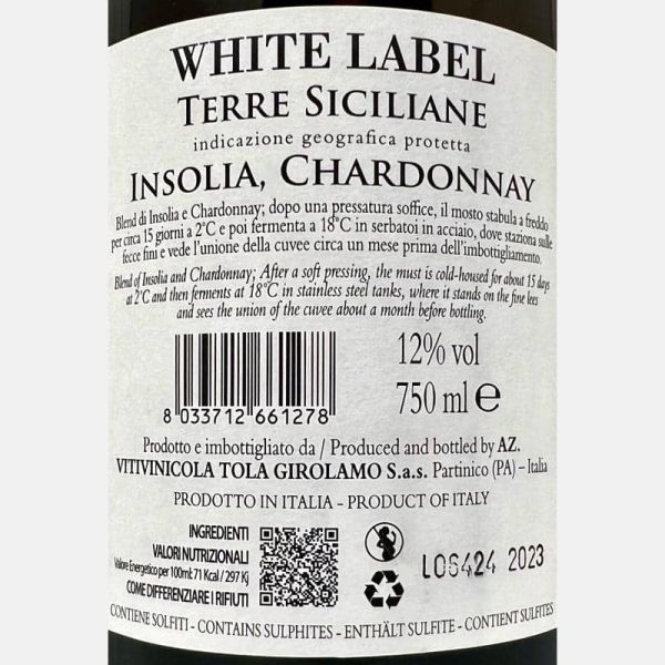 Insolia Chardonnay White Label Terre Siciliane IGP 2023 - Tola Insolia Chardonnay White Label Terre Siciliane IGP 2023 - Tola