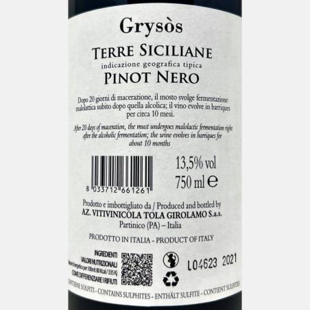 Pinot Nero Grysos Terre Siciliane IGP 2021 - Tola