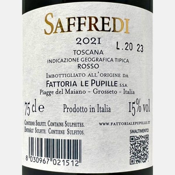 Saffredi Rosso Toscana IGT 2021 - Fattoria Le Pupille Saffredi Rosso Toscana IGT 2021 - Fattoria Le Pupille