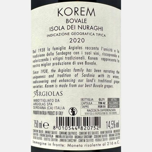 Korem Bovale Isola dei Nuraghi IGT 2020 - Argiolas Korem Bovale Isola dei Nuraghi IGT 2020 - Argiolas