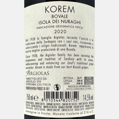 Korem Bovale Isola dei Nuraghi IGT 2020 - Argiolas