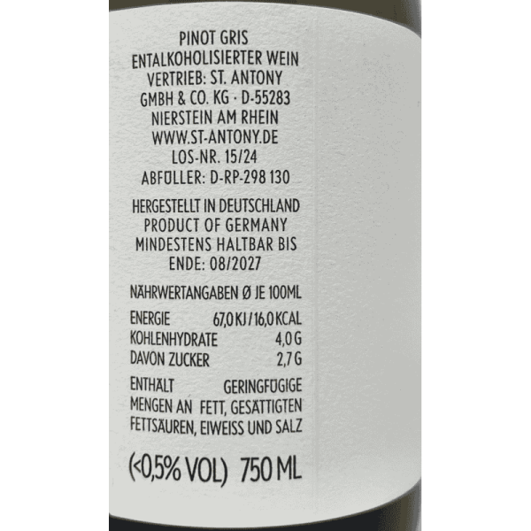 Pinot Gris Grauburgunder Alkoholfrei...