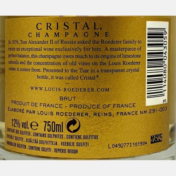 Champagne Cristal Brut AOC 2012 -...