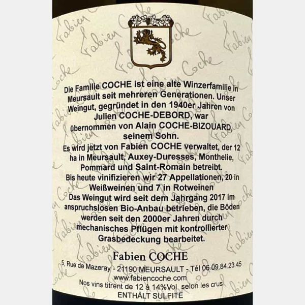 Meursault Blanc AOC 2021 - Fabien Coche Meursault Blanc AOC 2021 - Fabien Coche