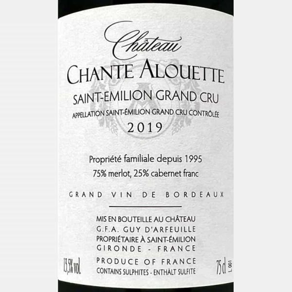 Saint Emilion Grand Cru AOC 2019 - Château Chante Alouette Saint Emilion Grand Cru AOC 2019 - Château Chante Alouette