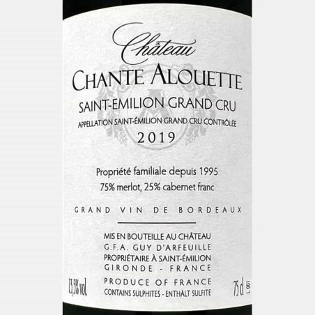Saint Emilion Grand Cru AOC 2019 - Château Chante Alouette