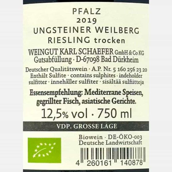 Riesling Pfalz Weilberg GG trocken VDP 2019 Bio - Karl Schaefer Riesling Pfalz Weilberg GG trocken VDP 2019 Bio - Karl Schaefer