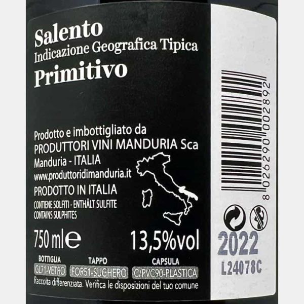 Primitivo Salento IGT 2022 - Produttori di Manduria Primitivo Salento IGT 2022 - Produttori di Manduria