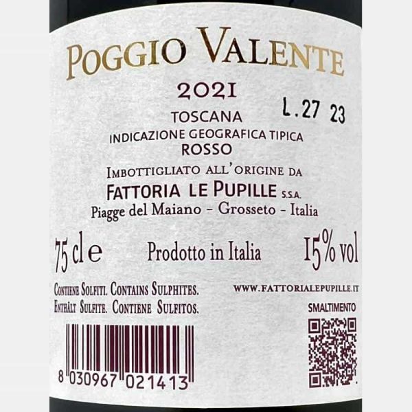 Poggio Valente Rosso Toscana IGT 2021 - Fattoria Le Pupille Poggio Valente Rosso Toscana IGT 2021 - Fattoria Le Pupille