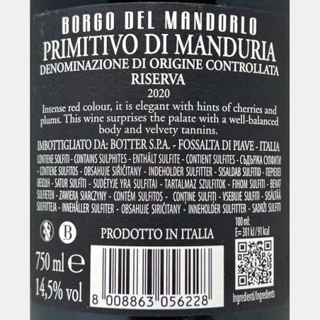 Primitivo di Manduria Riserva DOC 2020 - Borgo del Mandorlo, Botter