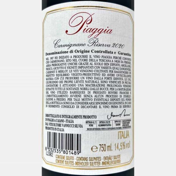 Piaggia Carmignano Riserva DOCG 2020 - Piaggia Piaggia Carmignano Riserva DOCG 2020 - Piaggia