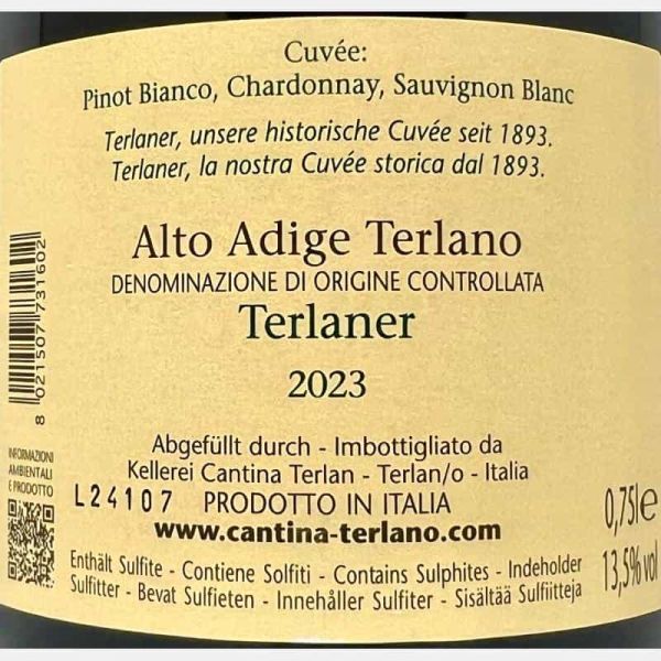 Terlaner Cuvée Alto Adige DOC 2023 - Cantina Terlan Terlaner Cuvée Alto Adige DOC 2023 - Cantina Terlan